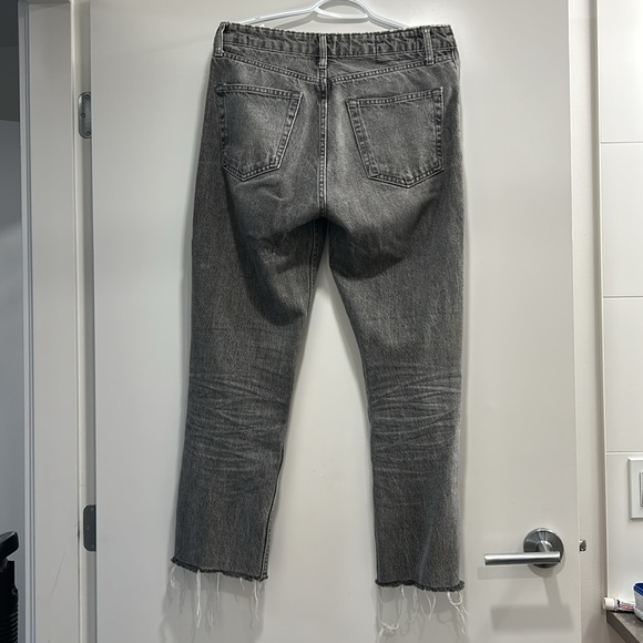 Zara NWT trending straight leg raw hem highrise grey wash button fly jean size4 - Picture 4 of 5